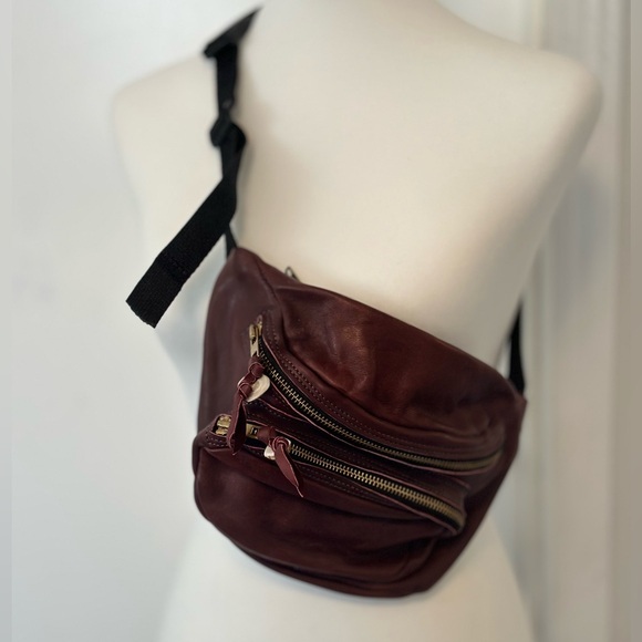 Genuine Leather Burgundy Crossbody Fanny Waist Sling Bag GUC